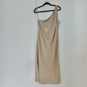 BHLDN by Anthropologie Audrie Satin One-Shoulder Dress | Cream Bridesmaid Gown